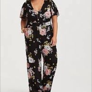 Torrid floral wide leg challis jumpsuit